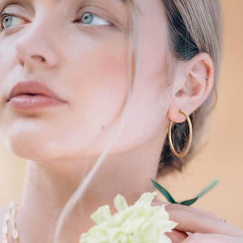 14K Gold Hoop Earrings Diamond Earrings Hoops Elegance Redefined Big Hoop Earrings 14K Gold Earrings Jewelry (40mm x 2.3mm) in Kuwait