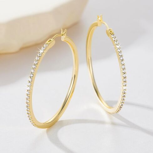 14K Gold Hoop Earrings Diamond Earrings Hoops Elegance Redefined Big Hoop Earrings 14K Gold Earrings Jewelry (40mm x 2.3mm) in Kuwait