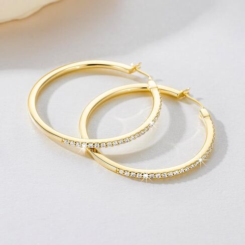 14K Gold Hoop Earrings Diamond Earrings Hoops Elegance Redefined Big Hoop Earrings 14K Gold Earrings Jewelry (40mm x 2.3mm) in Kuwait