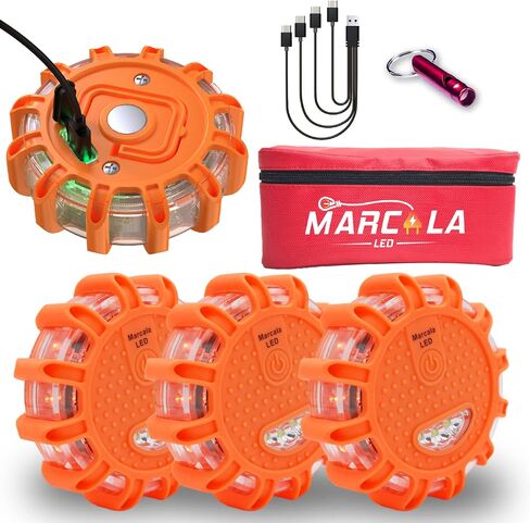 4-Pack Rechargeable LED Emergency Road Flares | Large 1200mah Battery for Longer Run Time | Red Diode Road Emergency Light for High Visibility | Rechargeable LED Flares w/Included USB-C Cable in Saudi Arabia