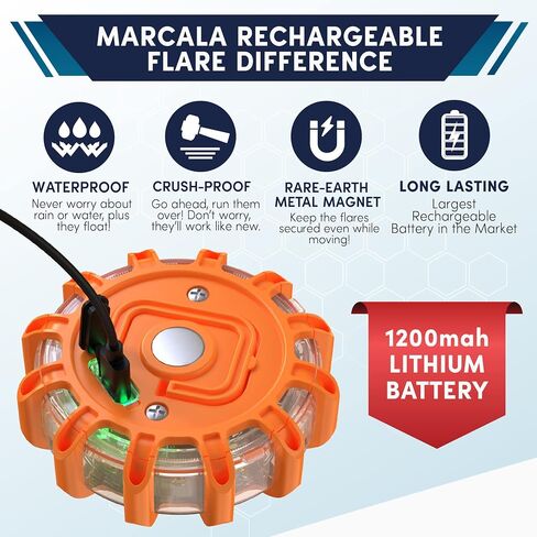 4-Pack Rechargeable LED Emergency Road Flares | Large 1200mah Battery for Longer Run Time | Red Diode Road Emergency Light for High Visibility | Rechargeable LED Flares w/Included USB-C Cable in Saudi Arabia