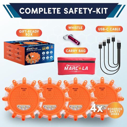 4-Pack Rechargeable LED Emergency Road Flares | Large 1200mah Battery for Longer Run Time | Red Diode Road Emergency Light for High Visibility | Rechargeable LED Flares w/Included USB-C Cable in Saudi Arabia