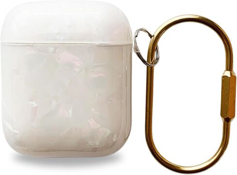 Airpod Case by Janet Gwen | Slim Protective Airpod Case Cover | Hard Shell Airpod Case Keychain | Lightweight Case for Airpods, (For Airpods 1 & 2, Pearl White) in Saudi Arabia