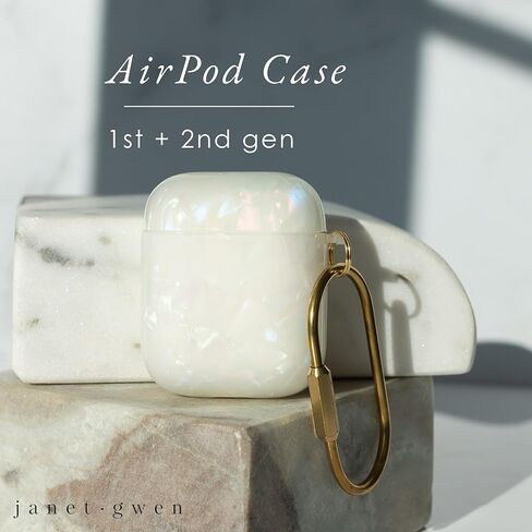 Airpod Case by Janet Gwen | Slim Protective Airpod Case Cover | Hard Shell Airpod Case Keychain | Lightweight Case for Airpods, (For Airpods 1 & 2, Pearl White) in Saudi Arabia
