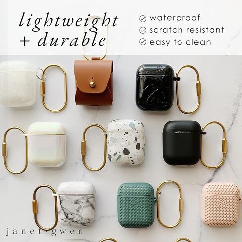 Airpod Case by Janet Gwen | Slim Protective Airpod Case Cover | Hard Shell Airpod Case Keychain | Lightweight Case for Airpods, (For Airpods 1 & 2, Pearl White) in Saudi Arabia