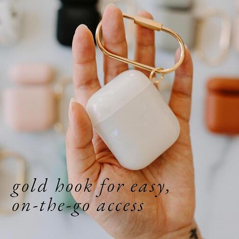 Airpod Case by Janet Gwen | Slim Protective Airpod Case Cover | Hard Shell Airpod Case Keychain | Lightweight Case for Airpods, (For Airpods 1 & 2, Pearl White) in Saudi Arabia