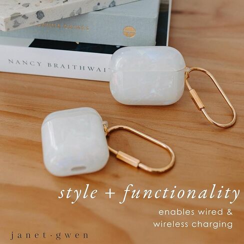 Airpod Case by Janet Gwen | Slim Protective Airpod Case Cover | Hard Shell Airpod Case Keychain | Lightweight Case for Airpods, (For Airpods 1 & 2, Pearl White) in Saudi Arabia
