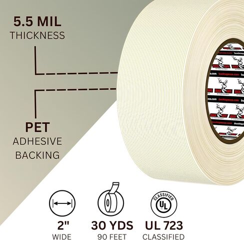 Buck Strapping Tape 2 Inch x 30 Yds (90ft) - 5.5Mil Thickness, Heavy Duty Industrial Grade Mono Directional Fiberglass Reinforced Filament Tape with Synthetic PET Adhesive for Bundling & Palletizing in Saudi Arabia