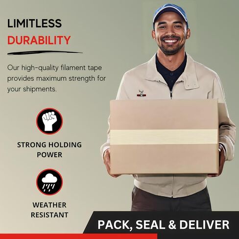Buck Strapping Tape 2 Inch x 30 Yds (90ft) - 5.5Mil Thickness, Heavy Duty Industrial Grade Mono Directional Fiberglass Reinforced Filament Tape with Synthetic PET Adhesive for Bundling & Palletizing in Saudi Arabia
