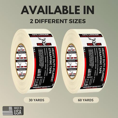 Buck Strapping Tape 2 Inch x 30 Yds (90ft) - 5.5Mil Thickness, Heavy Duty Industrial Grade Mono Directional Fiberglass Reinforced Filament Tape with Synthetic PET Adhesive for Bundling & Palletizing in Saudi Arabia