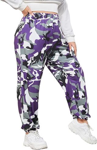 COZYEASE Women's Plus Size Camo Print Sweatpants Elastic Waist Baggy Jogger High Waist Workout Trousers Pants in Saudi Arabia