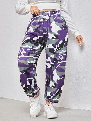 COZYEASE Women's Plus Size Camo Print Sweatpants Elastic Waist Baggy Jogger High Waist Workout Trousers Pants in Saudi Arabia