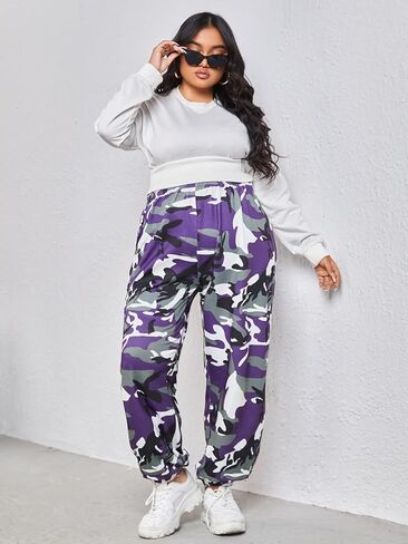 COZYEASE Women's Plus Size Camo Print Sweatpants Elastic Waist Baggy Jogger High Waist Workout Trousers Pants in Saudi Arabia