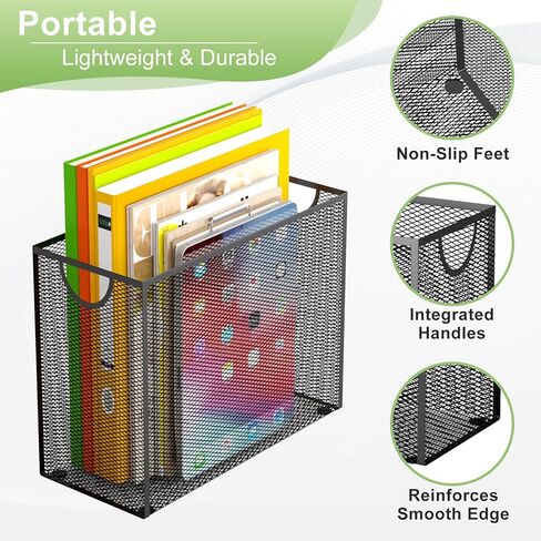 Hanging File Organizer with 5 Hanging Folders for Desk, Metal Mesh File Storage Box, Desk File Holder Folder for Office&School, No Assembly Required, Black in Kuwait