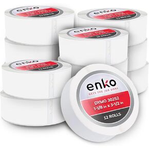 enKo Compatible for Dymo 30252 Labels (1-1/8" x 3-1/2") - Label for Dymo Labelwriter 450 Turbo Printer and 4XL - Blank White Direct Thermal Address, Shipping & Barcode Labels (12 Rolls | 4,200 Labels) in Saudi Arabia