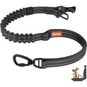 Dog Seat Belt, Dog Car Seat Belt Bungee, Car Harness for Pet with Buckle & Hook Latch, Safety Leash Vehicle, Adjustable Reflective Pet Vehicle Tether, 360° Swivel Lock Clasp, Black in Kuwait