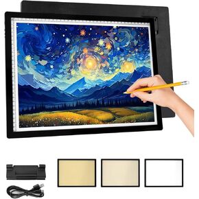 Rechargeable A3 LED Light Pad, 6-Levels Brightness & Adjustable Stand for Diamond Painting, Tracing, Art Large Drawing Board with Clip (16.5"x11.7") in Kuwait