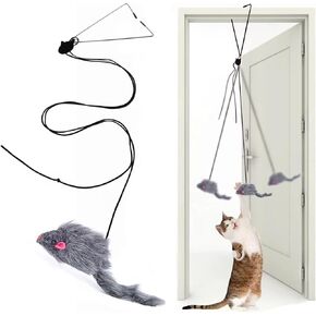 Dr. Fluffyyes™ Interactive Hanging Cat Toy Door-Mounted Bouncy Teaser with Hanging Mouse with Fluffy Tail & Bell for Indoor Cats + Bonus 2 attachments in Kuwait