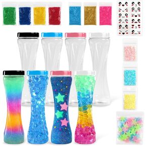 FUN AND MAGIC Sensory Bottle Kit - 8 leakproof DIY sensory bottles empty with fillers for Creativity - calm down corner supplies - 10 oz Plastic Cups - Express Your Feelings Sensory Bottles (Full kit) in Saudi Arabia