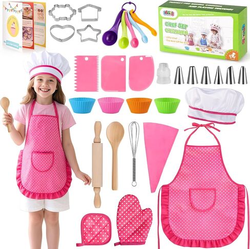 Lovestown Kids Cooking and Baking Tets ، 32pcs Kids Chef Hat and Apron Play Play Toys for Toddler Gift in Kuwait