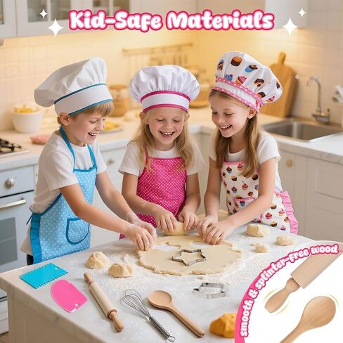 Lovestown Kids Cooking and Baking Tets ، 32pcs Kids Chef Hat and Apron Play Play Toys for Toddler Gift in Kuwait