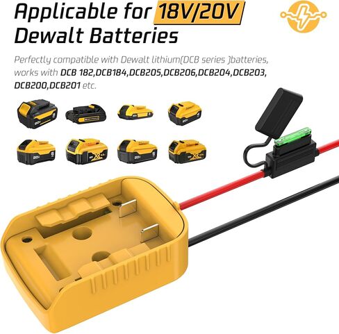 محول عجلة الطاقة لبطاريات DeWalt 20V بطاريات محول بطارية محول مع محول التبديل والصمامات والأسلاك وتسخير الأسلاك Connerctor & 12 سلك AWG لـ DIY RC Car Adapter Kit in Kuwait