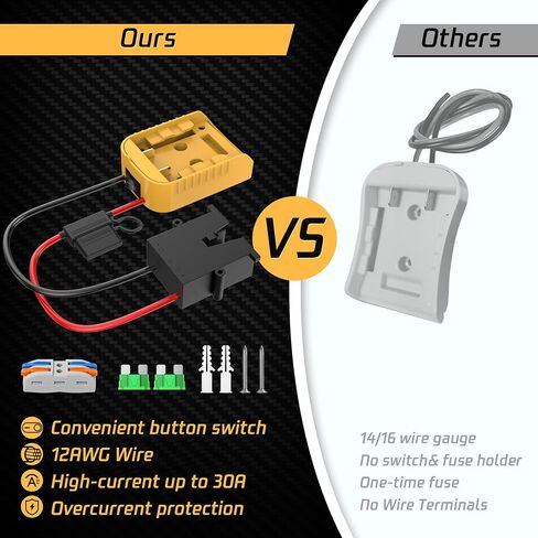 محول عجلة الطاقة لبطاريات DeWalt 20V بطاريات محول بطارية محول مع محول التبديل والصمامات والأسلاك وتسخير الأسلاك Connerctor & 12 سلك AWG لـ DIY RC Car Adapter Kit in Kuwait