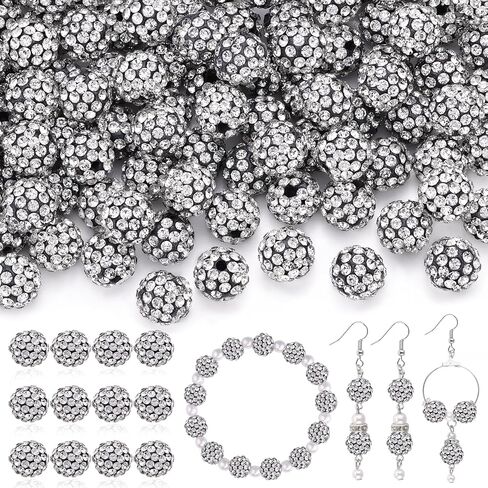 120 PCS 10MM RHINESTONE حبات لصنع المجوهرات ، 12 ألوانًا مختلطة لامعة شامبالا ديسكو كرات ، عيد الميلاد البلوري للبريق لقلادة بيسبول سوار قرط و DIY in Saudi Arabia