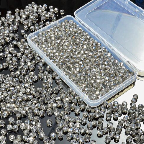 800pcs 4/6/8/10 مم حبات زجاجية بلورية للمجوهرات صنع الخرز لمكافحة قلادة الأساور التي تصنع الإمدادات (الشمبانيا الفضية) in Kuwait