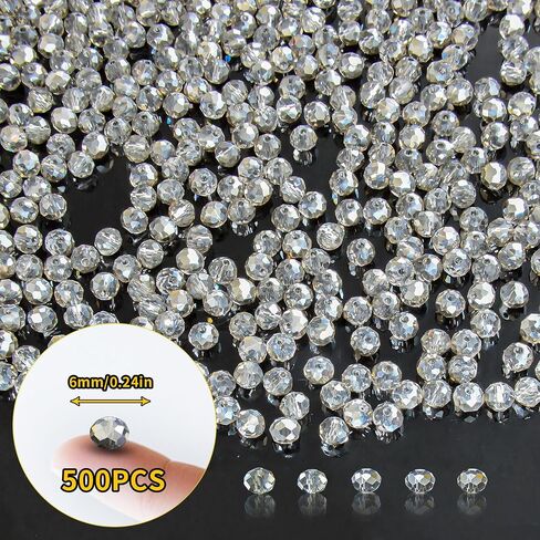 800pcs 4/6/8/10 مم حبات زجاجية بلورية للمجوهرات صنع الخرز لمكافحة قلادة الأساور التي تصنع الإمدادات (الشمبانيا الفضية) in Kuwait