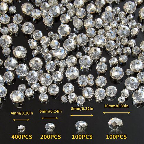 800pcs 4/6/8/10 مم حبات زجاجية بلورية للمجوهرات صنع الخرز لمكافحة قلادة الأساور التي تصنع الإمدادات (الشمبانيا الفضية) in Kuwait