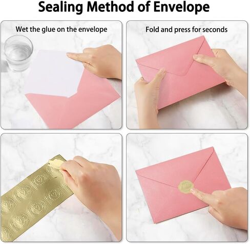 A7 مظاريف وردية ذاتية الخارق ذاتية 50 قطعة - 5 × 7 بوصات (5.31 × 7.67in) Premium 120g Pearl Glitter Paper - قابلة للطباعة وقابلة للكتابة لدعوات الزفاف ، وبطاقات المعايدة - تشمل ملصقات الذهب in Kuwait