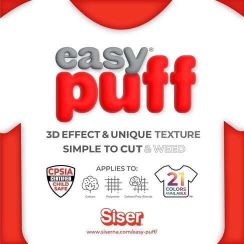 SISER EASY PUFF HTV 11.8 "x5ft - فينيل نقل الحرارة المنتفخ (أبيض) - متوافق مع سيزر ، كريكوت ، وقطع ظلية - CPSIA معتمد in Saudi Arabia