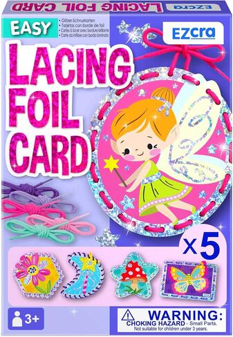 Ezcra Premium Foil Edge Lacing Cards للأطفال الذين تتراوح أعمارهم بين 3-6 | 5 بطاقات الأميرة وحيدة الخياطة يونيكورن مع التعلم متعدد اللغات | طقم نشاط مهارات المحرك الدقيقة من الورق المقوى in Saudi Arabia