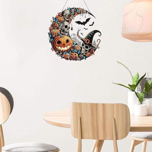 هالوين معلقة مجموعات فن الماس للبالغين ، رعب DIY خاص بحرون الحرف اليدوية الحرف اليدوية ، قمر القمر ، خفافيش اليقطين الساحرة أكريليك الماس معلقة in Kuwait