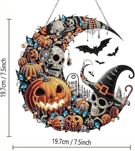هالوين معلقة مجموعات فن الماس للبالغين ، رعب DIY خاص بحرون الحرف اليدوية الحرف اليدوية ، قمر القمر ، خفافيش اليقطين الساحرة أكريليك الماس معلقة in Kuwait