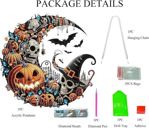 هالوين معلقة مجموعات فن الماس للبالغين ، رعب DIY خاص بحرون الحرف اليدوية الحرف اليدوية ، قمر القمر ، خفافيش اليقطين الساحرة أكريليك الماس معلقة in Kuwait