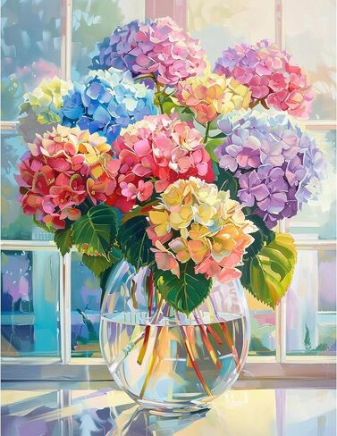 Ohhvvow Hydrangea Flower Diamond Art Painting Kits for Adults, 12x16 Inch 5D Full Drill Round Diamond Dots Paintings for Beginners Gem Art Painting Kits DIY Crafts in Kuwait