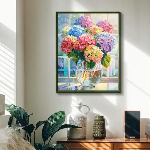 Ohhvvow Hydrangea Flower Diamond Art Painting Kits for Adults, 12x16 Inch 5D Full Drill Round Diamond Dots Paintings for Beginners Gem Art Painting Kits DIY Crafts in Kuwait