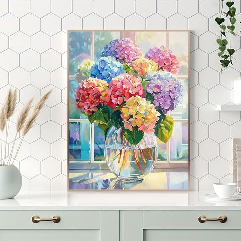 Ohhvvow Hydrangea Flower Diamond Art Painting Kits for Adults, 12x16 Inch 5D Full Drill Round Diamond Dots Paintings for Beginners Gem Art Painting Kits DIY Crafts in Kuwait