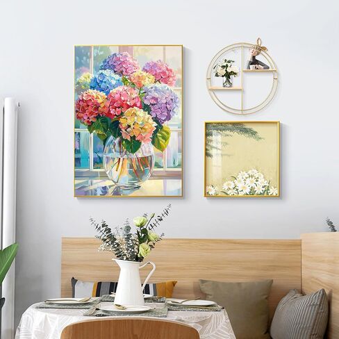 Ohhvvow Hydrangea Flower Diamond Art Painting Kits for Adults, 12x16 Inch 5D Full Drill Round Diamond Dots Paintings for Beginners Gem Art Painting Kits DIY Crafts in Kuwait