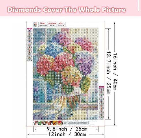 Ohhvvow Hydrangea Flower Diamond Art Painting Kits for Adults, 12x16 Inch 5D Full Drill Round Diamond Dots Paintings for Beginners Gem Art Painting Kits DIY Crafts in Kuwait