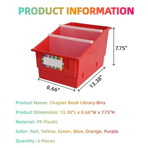 6 صناديق منظم الكتب المصورة مع المقسمات ، حاملي الكتب البلاستيكية الكبيرة مع الملصقات ، حاوية تخزين تنظيم الفصول الدراسية متعددة الأغراض لمكتبة الفصول الدراسية (قوس قزح) in Kuwait