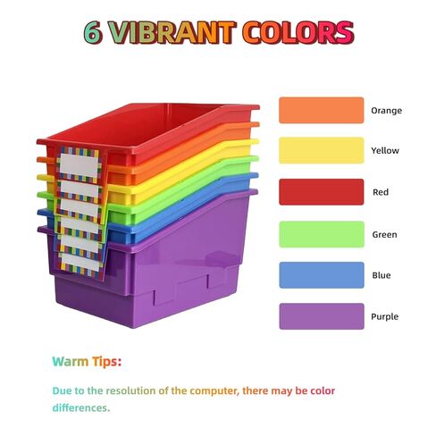 6 صناديق منظم الكتب المصورة مع المقسمات ، حاملي الكتب البلاستيكية الكبيرة مع الملصقات ، حاوية تخزين تنظيم الفصول الدراسية متعددة الأغراض لمكتبة الفصول الدراسية (قوس قزح) in Kuwait