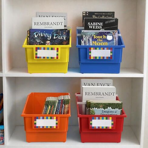 6 صناديق منظم الكتب المصورة مع المقسمات ، حاملي الكتب البلاستيكية الكبيرة مع الملصقات ، حاوية تخزين تنظيم الفصول الدراسية متعددة الأغراض لمكتبة الفصول الدراسية (قوس قزح) in Kuwait