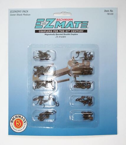 Bachmann Trains E - Z Mate Mark II مقرنات مفصل مغناطيسي مع ربيع لفائف المعادن - حزمة الاقتصاد - شانك المركز - متوسطة (25 أزواج مقرنة لكل بطاقة) - Ho Scale in Saudi Arabia