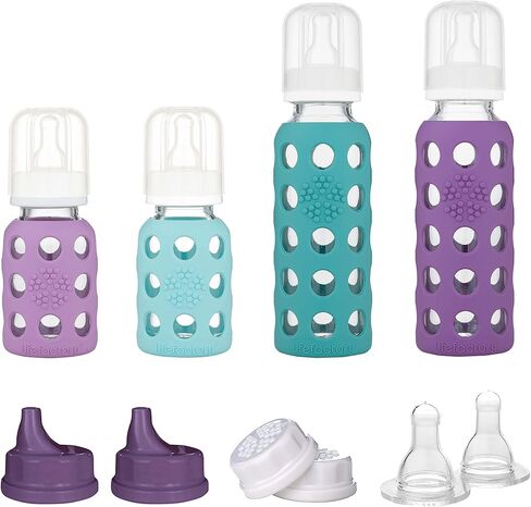 مجموعة Lifefactory Baby المكونة من 6 زجاجات بداية بالنعناع/اللافندر وبالكرنب/العنب المسطحة وأغطية سيبي للمرحلة 3 حلمات 16 أونصة مجموعة 12 قطعة in Saudi Arabia