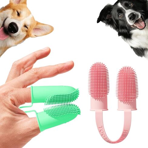 Dog Toothbrush, Dogs Tooth Brushing Kit, Cat Tooth Brush for Small to Large Dogs & Puppies, 2Pack Double Finger Toothbrush for Dog Teeth 360 Cleaning & Dental Care in Saudi Arabia