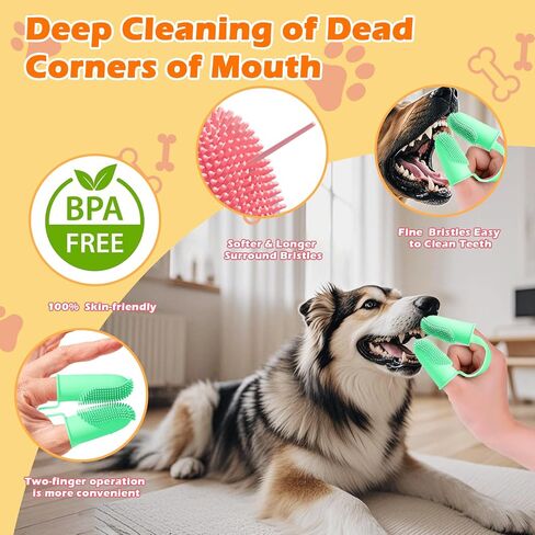 Dog Toothbrush, Dogs Tooth Brushing Kit, Cat Tooth Brush for Small to Large Dogs & Puppies, 2Pack Double Finger Toothbrush for Dog Teeth 360 Cleaning & Dental Care in Saudi Arabia