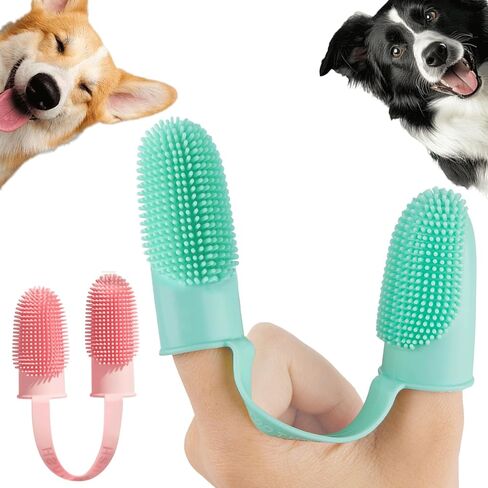 Dog Toothbrush, Dogs Tooth Brushing Kit, Cat Tooth Brush for Small to Large Dogs & Puppies, 2Pack Double Finger Toothbrush for Dog Teeth 360 Cleaning & Dental Care in Saudi Arabia